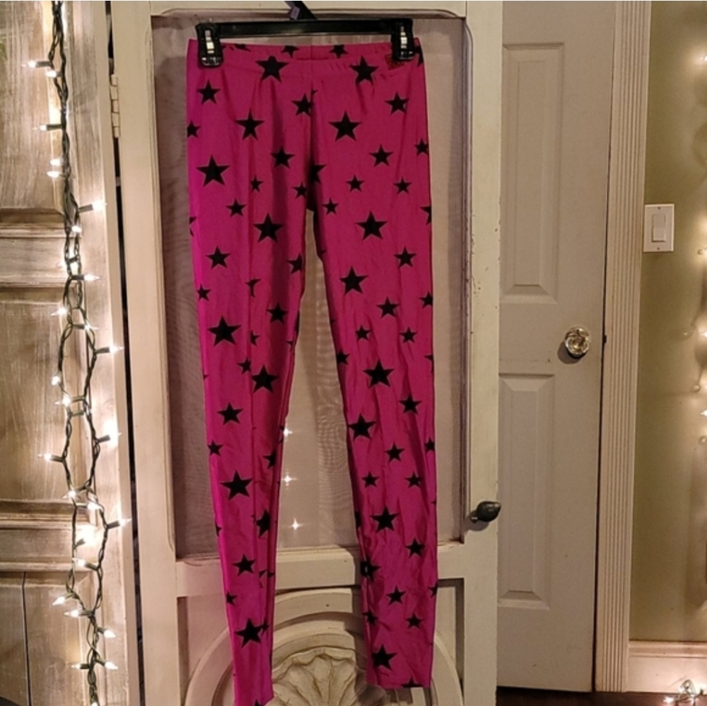 Pink Star Patterned Kids Leggings